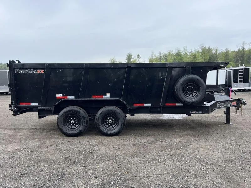 2024 RawMaxx Trailers 7X16 14K Powder Coated Dump w/ Tarp Kit